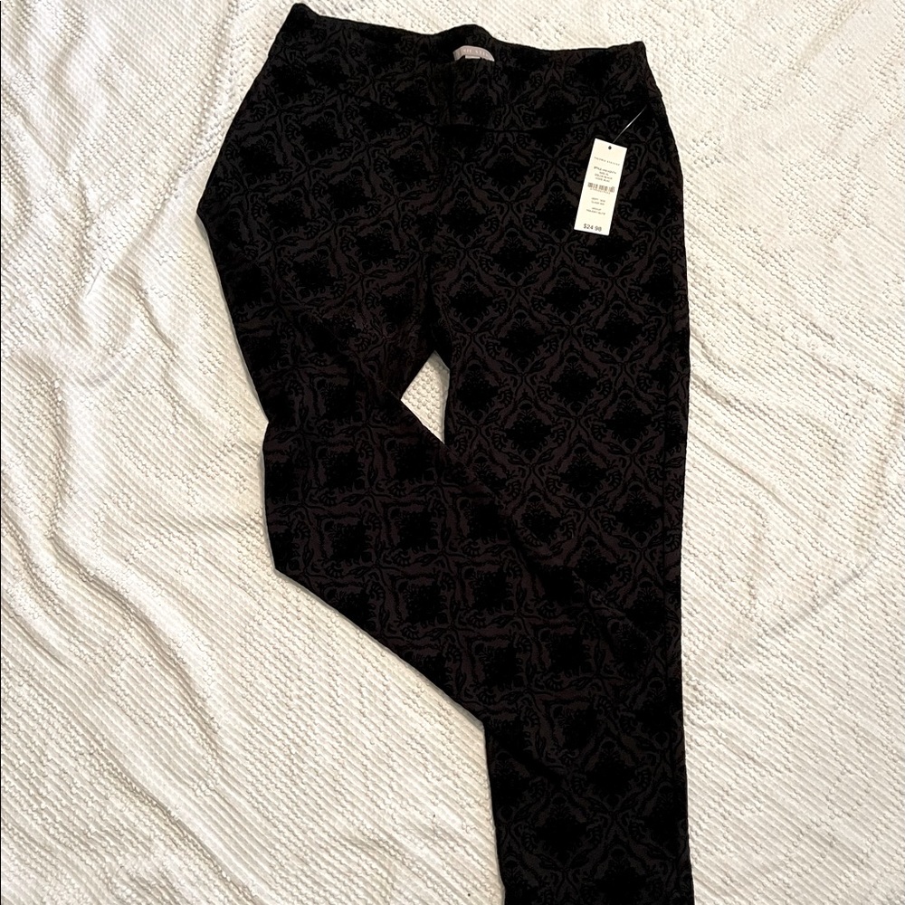 NWT Black velvet damask burn out pants. Pull on. XL